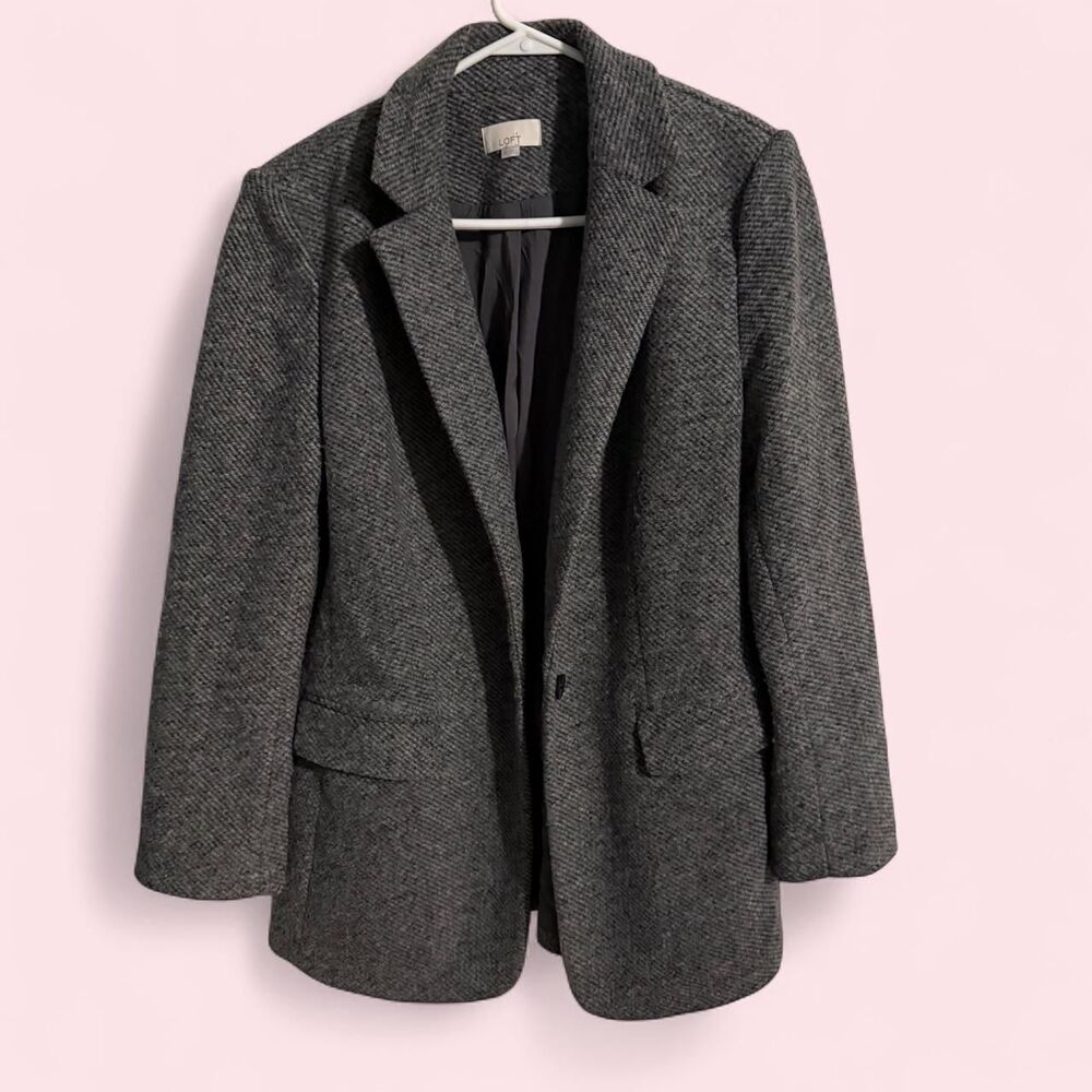 LOFT Blazer Womens 10 Gray Tweed Textured Single Button Jacket